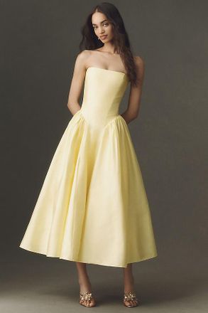 BHLDN Strapless Basque-Waist A-Line Midi Dress