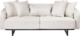 Beliani 3 Seater Sofa Off-White Fabric Upholstery Couch with Armrests Additional Pillows Modern Living Room SVANEK