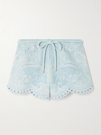 Zimmermann Shorts In Denim Con Finiture In Pizzo Sangallo Daylight - Blu