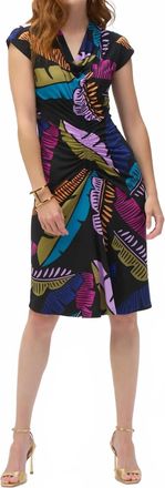 Joseph Ribkoff Shirred Sheath Dress In Black/multi Tropical Print