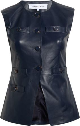 Veronica Beard Tamara Lambskin Leather Vest in Navy at Nordstrom, Size 12