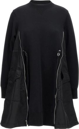 sacai Kleedjes, Dames, Zwart, M, Nylon, Sponge Sweat x Nylon Twill Jurk
