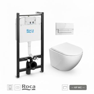 Roca Roca - Bastidor Active Pack Cisterna Empotrada Y Pulsador Blanco New Con Inodoro Suspendido Round Smart 52 Cm Tor 3 Asiento Fino
