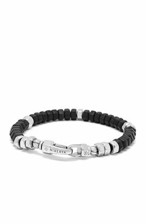 Nialaya Hexagon Black Onyx Beaded Bracelet in Black Onyx /Silver at Nordstrom, Size X-Large