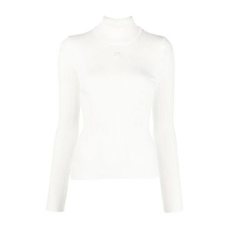 Courr&egrave;ges Ribbed White Jumper with Logo Embroidery - female - Courr&egrave;ges - Turtlenecks - White - L - Knitwear