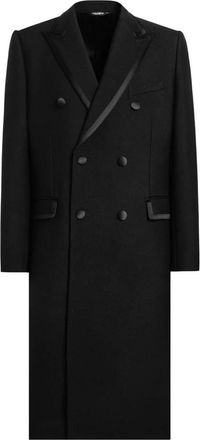 Dolce & Gabbana Zwarte double-breasted jas met piek revers - Heren - Mantel - Zwart - L - Wol - Jassen
