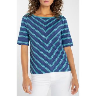 Liverpool L.A. Stripe Boat Neck Top in Navy/Teal Stripe at Nordstrom, Size X-Small P