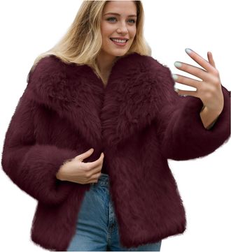 Generic Winter Coats for Women UK Womens Faux Coat Faux Jacket Long Sleeve Lapel Furry Winter Jackets Shaggy Short Coat Jacket for Women Warm Fashion Overcoat