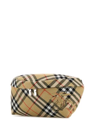 Burberry Mens Embroidered Fabric Check Belt Bag Sand Polyester Polyurethane Marsupi