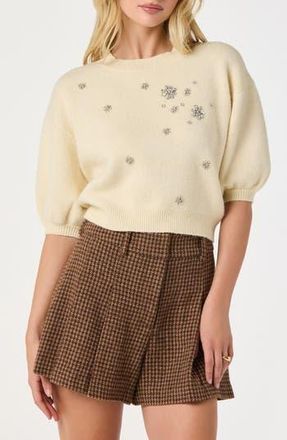 ASTR the Label Crystal Embellished Short Sleeve Sweater in Cream at Nordstrom Rack, Size X-Large