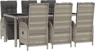 vidaXL Set Comedor Jard&iacute;n 7 Pzas Y Cojines Rat&aacute;n Sint&eacute;tico Gris Vidaxl