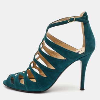 Ralph Lauren Collection Green Suede Ankle Strap Sandals Size 41.5