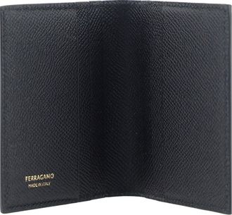 Ferragamo Mens Leather Card Holder With Metal Plaque Nero Calf Bos Taurus Umbrellas Accessory