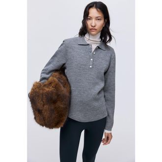 H&M Shoulder-pad Polo Jumper in Gray Melange at Nordstrom, Size Xx-Large
