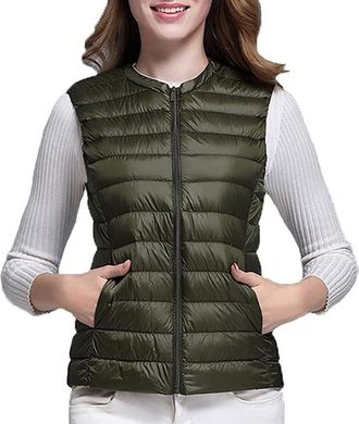 Generic Down Gilet For Women UK: Sleeveless Collarless Vest Winter Warm Padded Jacket With Pockets Full Zip Up Body Warmer Lightweight Thermal Quilted Gilet C