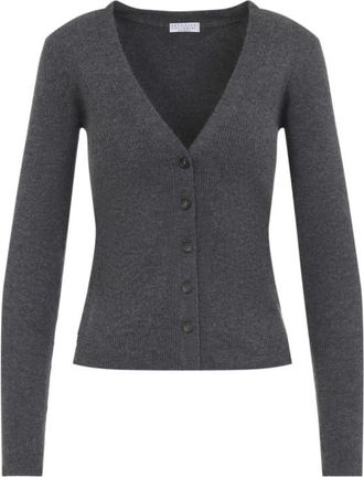 Brunello Cucinelli Grey Knitted V Neck Cardigan