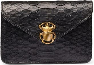 CLARIS VIROT Zwarte Python Enveloppe Kaarthouder - Heren - Portefeuilles - Zwart - ONE Size - Leer - Accessoires