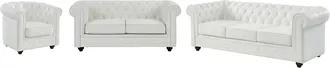 Vente-Unique Vente-unique - Divano 3 Posti, 2 Posti E Poltrona In Similpelle Bianco - Chesterfield