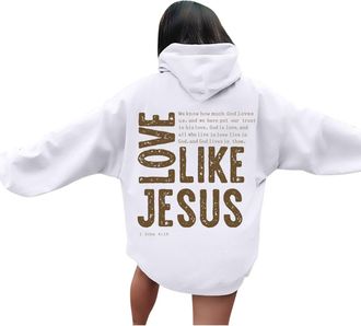 Generic Hoodies For Women Uk Christian Hoodies With Pockets Drawstring Men Women Love Like Jesus Letter Graphic Print Ladies Tops Pullover Loose Comfort Hoodi