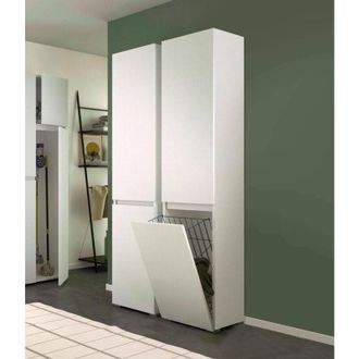 Dmora Dmora - Armadio multiuso 2 ante Aro, Mobile lavanderia a 2 ante, Colonna da bagno con cestello portabiancheria, 100% Made in Italy, 45x37h195 cm, Olmo