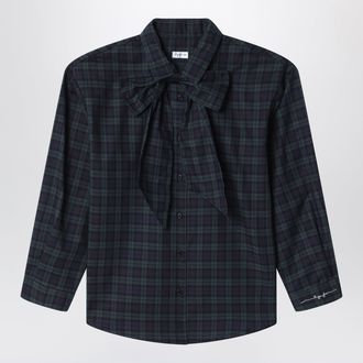 Il Gufo Camicia tartan verde in cotone con maxi fiocco