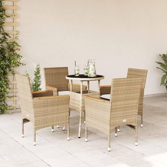 vidaXL Vidaxl - Set Comedor Jard&iacute;n 5 Pzas Cojines Rat&aacute;n Sint&eacute;tico Vidrio Beige