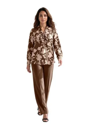 Roaman's Long Sleeve Bow Blouse in Chocolate at Nordstrom, Size 12