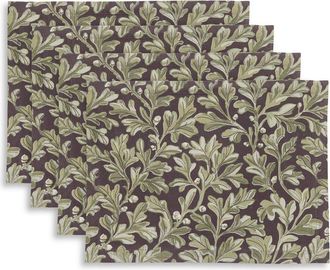 Solino Home Linen Placemats Set of 4, 14 x 19 Inch for Dining Table, Holiday and Everyday Table Decor - Fallen Leaves in Green And Brown at
