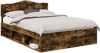 vidaXL Estructura De Cama Con Cabecera Roble Ahumado 160 X 200 Cm Vidaxl