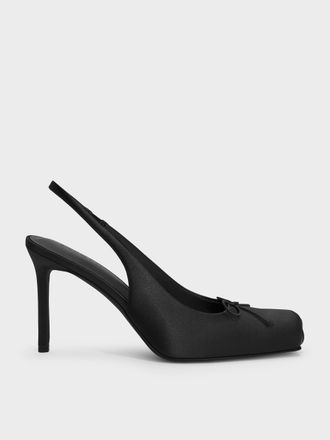 Charles & Keith Satin Ruched Stiletto Slingback Pumps