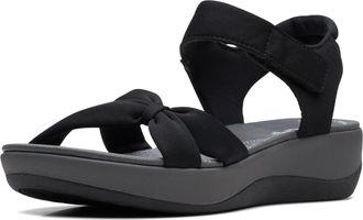 Clarks Womens Arla Shore Flat Sandal, Black Textile, 8.5 UK Wide