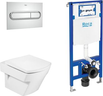 Roca Roca Pack Hall+duplo Inodoro Suspendido Rimless Pulsador Cromo - Asiento: Caida Amortiguada - Ref: A346627+a801622004+a890070020+a890195001