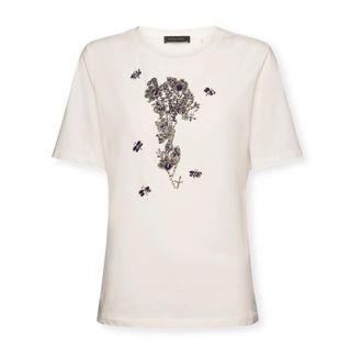 Elena Miro Tops, Dames, Wit, 2Xl, Katoen, T-shirt met bloemenborduursel