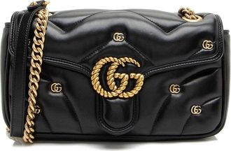 Gucci Black Matelasse Leather Gg Marmont Gg Studded Small Flap Bag (Authentic Pre-Loved)