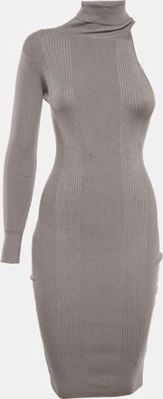 Elisabetta Franchi Grey Rib Knit One Shoulder Bodycon Dress