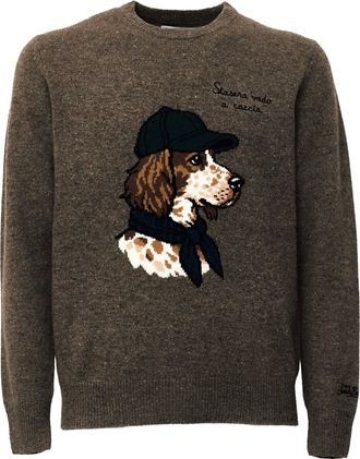 MC2 Saint Barth Donegal Dog Motif Embroidered Crew Neck Sweater