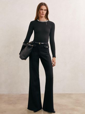 Reiss Black & white Cotton Rib Tipped Long-sleeve T-shirt, XS