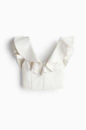 H&M Flounce-trimmed V-neck Top in White at Nordstrom, Size Xx-Large