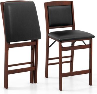 Costway Costway - Folding Kitchen Island Stool Set of 2 Counter Height Chairs -Brown