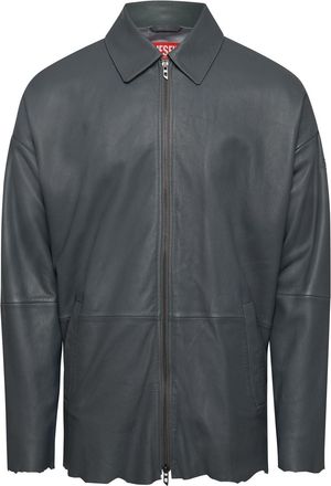 Diesel Mens L Mart B Leather Jacket in Antarctica - Grey - Size Large