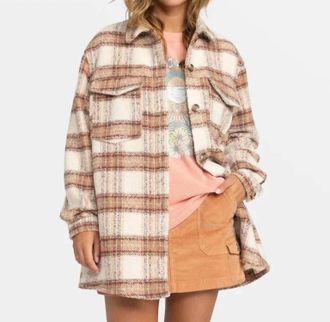 Roxy Check The Swell Shacket In Parchment Paradise Plaid