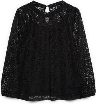 Fiorella Rubino T-shirt van geperforeerd kant - Dames - Blouses - Zwart - XL - Nylon - Overhemden