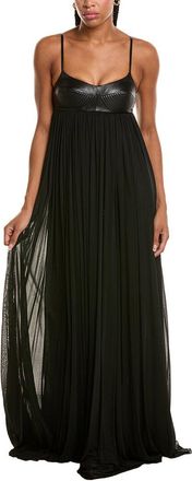 Michael Kors Trapunto Leather-Trim Silk-Blend Gown