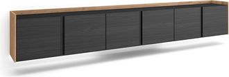 Skraut Home Skraut Home - Mueble Tv, Televisi&oacute;n, Muebles De Sal&oacute;n, Almacenaje, 309x35x50cm, Para Tv Hasta 80, Colgado, Suspendido, Led, Estilo Moderno, Negro Y Ro