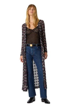 Missoni Long Cardigan In Embroidered Lace in Black & Purple at Nordstrom, Size 42 It