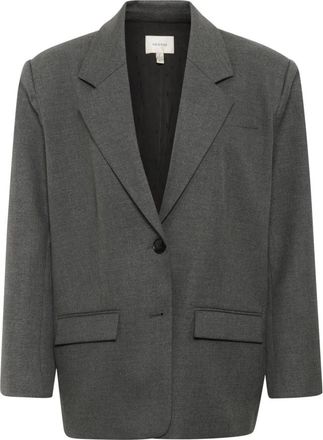Gestuz Donkergrijze Melange Oversized Blazer - Dames - Blazers - Grijs - 2XL - Polyester - Jassen