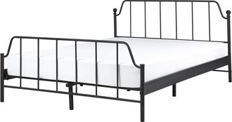 Beliani Cama Con Somier Minimalista Moderno Listones De Madera De &Aacute;lamo Metal Negro 140 X 200 Cm Mauressac