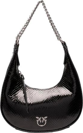 Pinko Brioche Hobo Mini Tas van gelamineerd leer - Dames - Schoudertassen - Zwart - ONE Size - Leer - Tassen