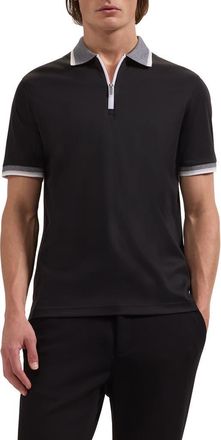 Bugatchi Quarter Zip Polo in Black at Nordstrom, Size Xx-Large
