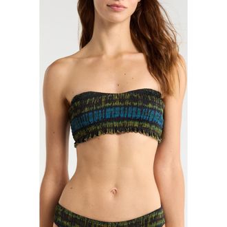 Ulla Johnson Marseille Tie Dye Smocked Bikini Top in Lagoon at Nordstrom, Size X-Large
